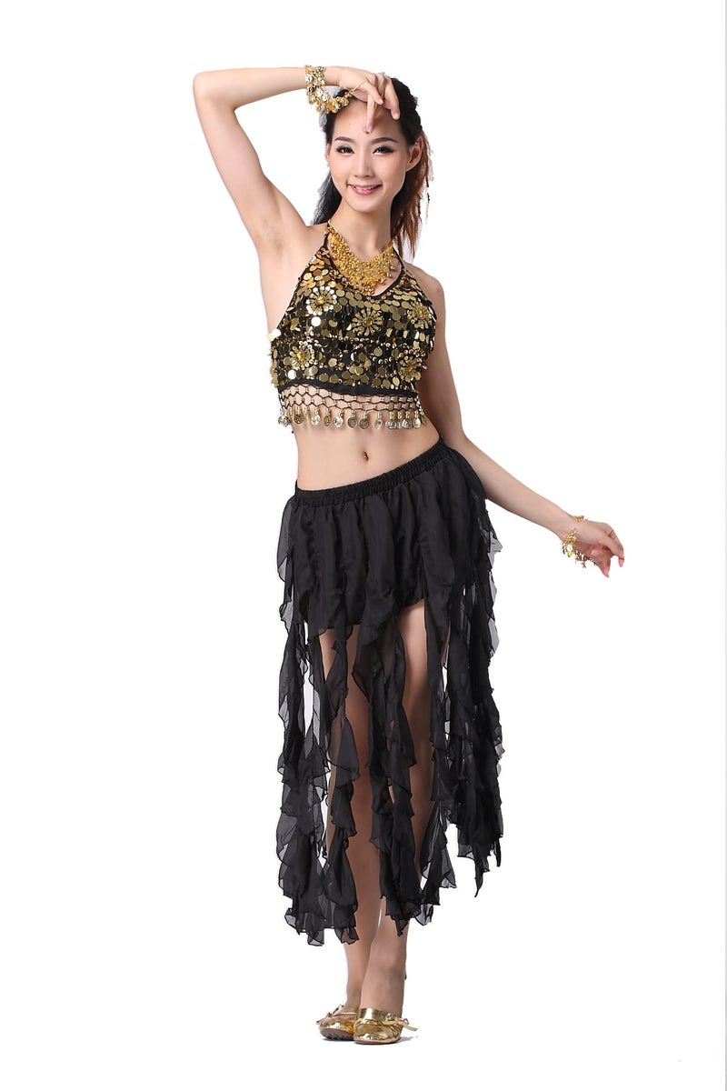 ZLTdream Belly Dance 16PCS-Curling Jellyfish Skirt for Girls andWomen Belly Dancing Outfits Black - Image 4